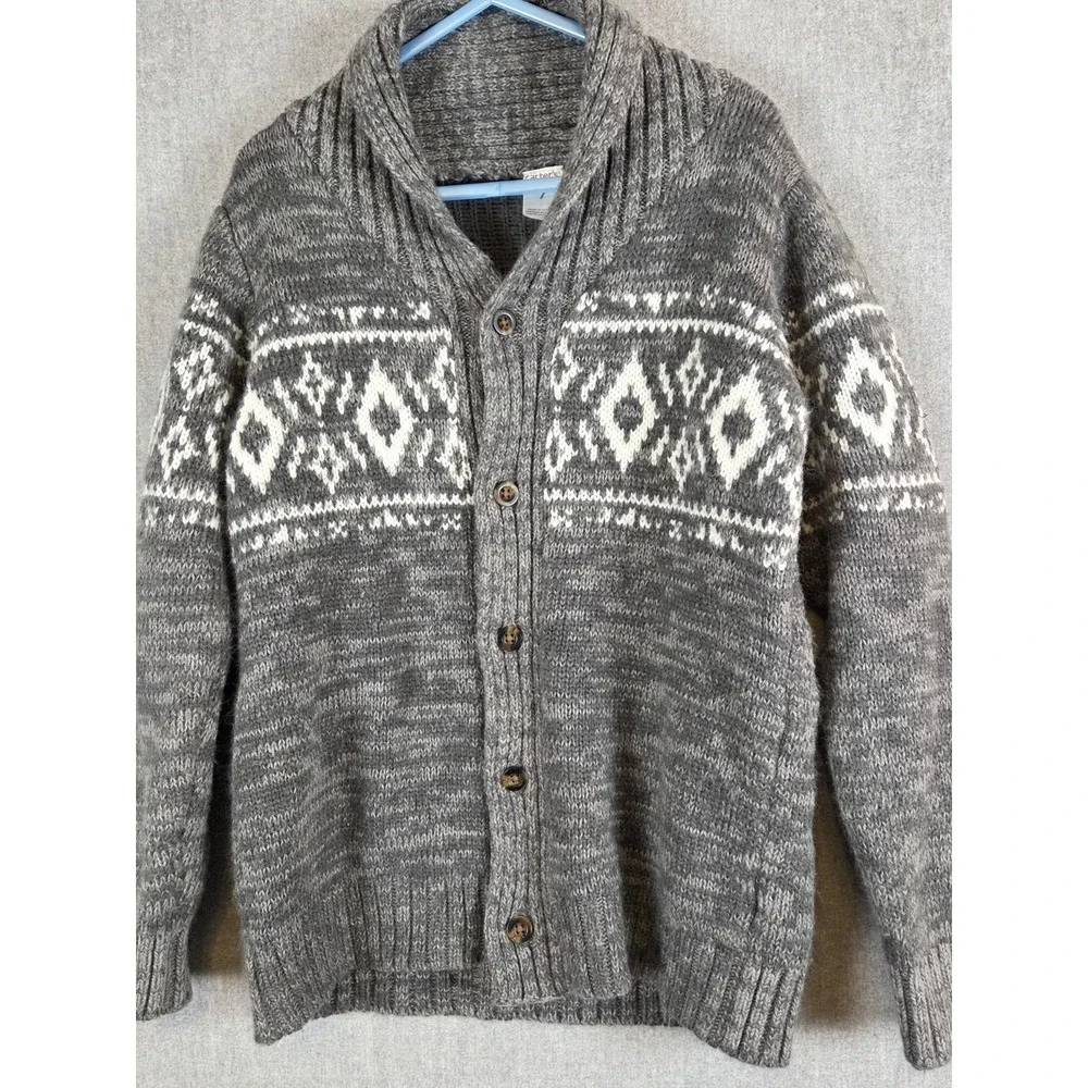 Carters Boys 7 Gray Fair Isle‎ Nordic Button Cardigan Sweater Wool Grandpa Dad